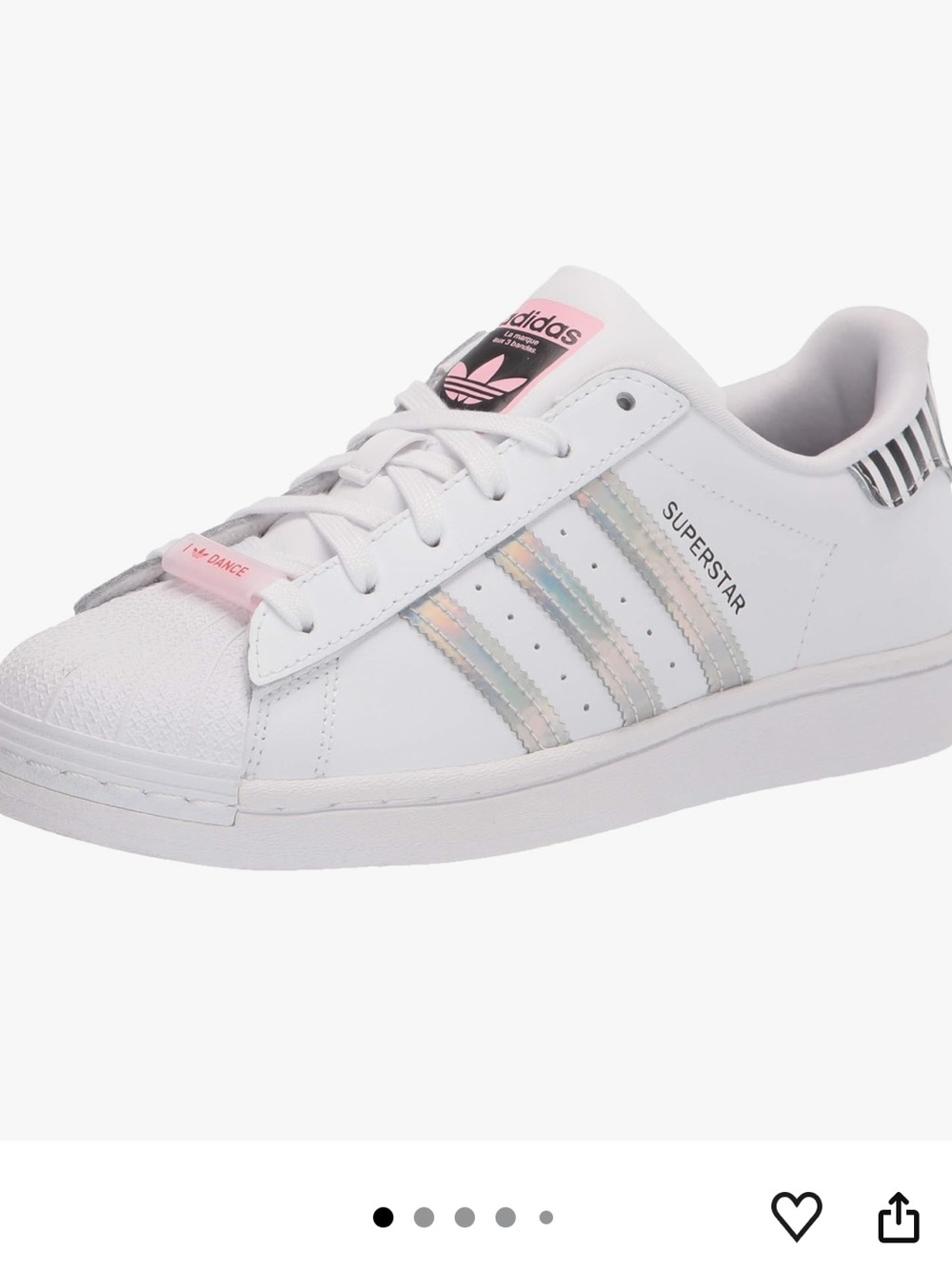 adidas Kids Superstar Sneakers - White with Pink and Iridescent Stripes